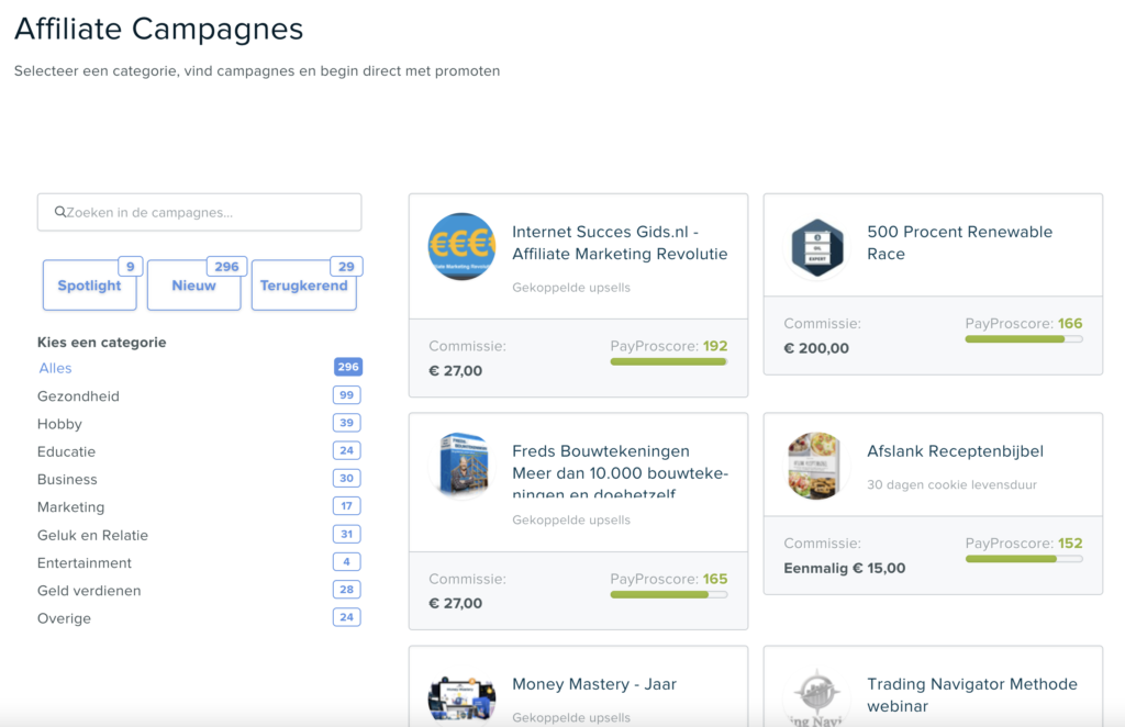 PayPro campagneoverzicht